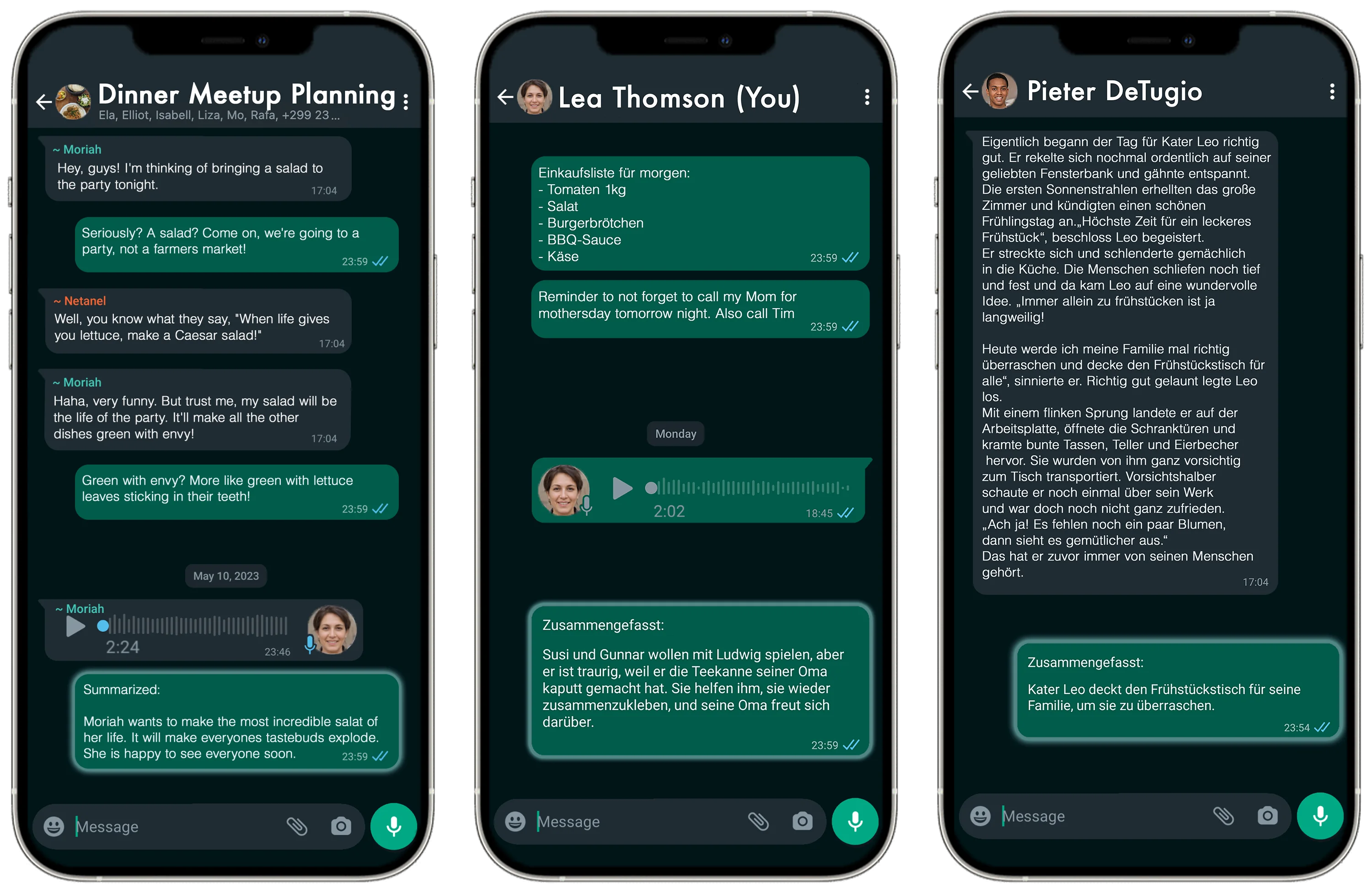 multiple phone mockups showing how the speech product works